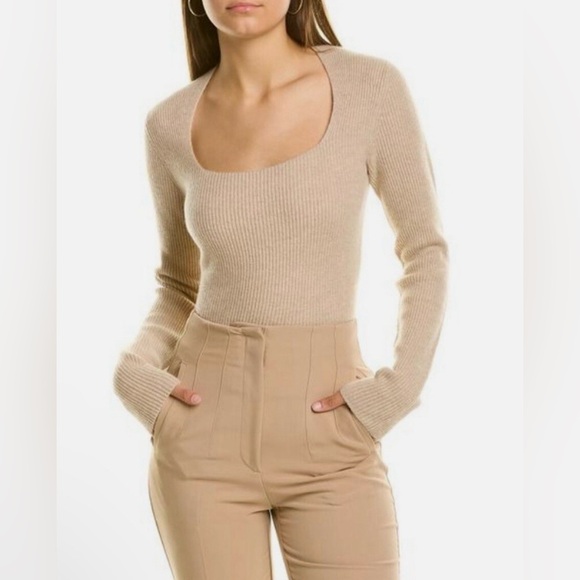Vince 100% Cashmere Sweater Tan Ribbed Scoop Neck Size Small